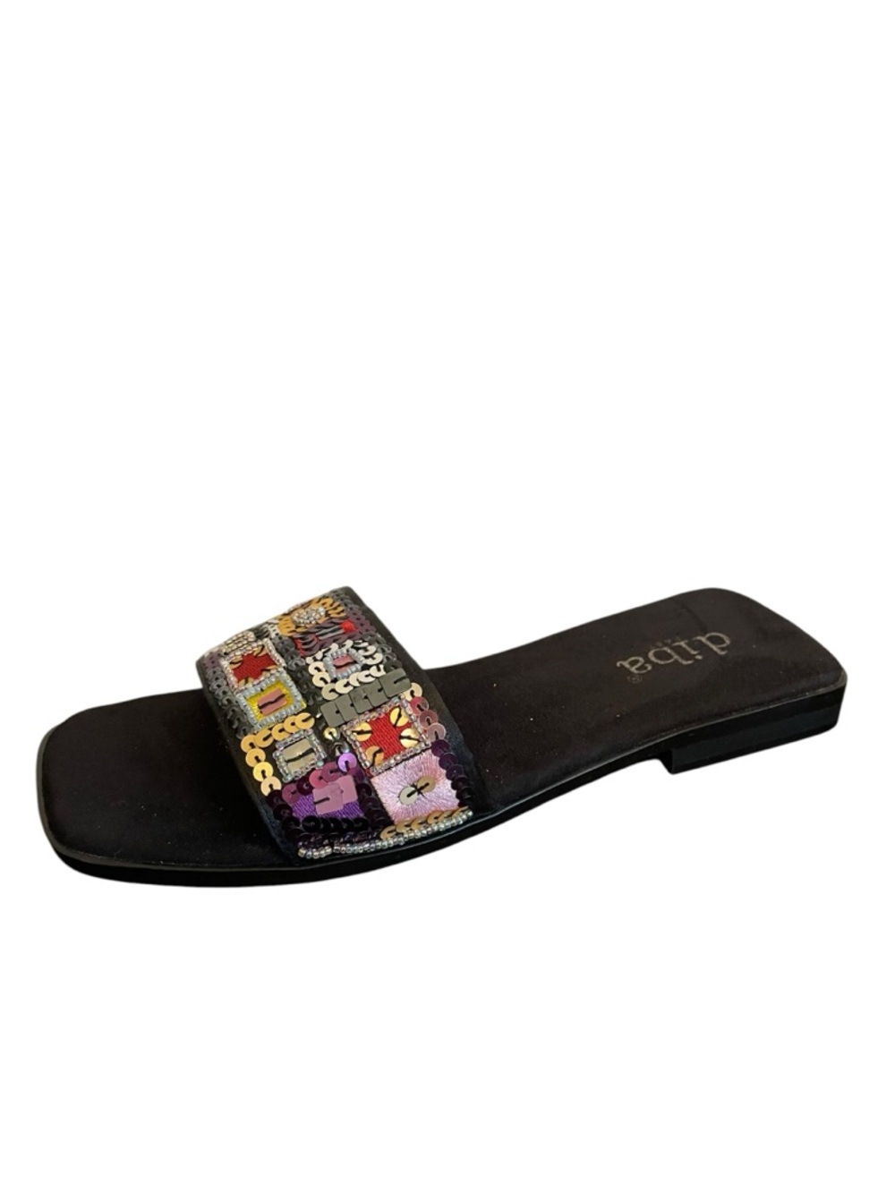 Diba East Womens Black Sequin Beaded Patchwork Square Toe Slide Sandals Size 8M